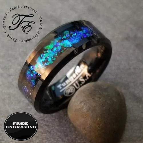 Men's Personalized Galaxy Opal Promise Ring - Men's Opal Tungsten Promise Ring