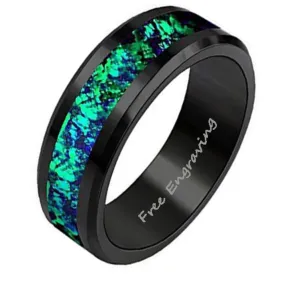 Men's Personalized Galaxy Opal Promise Ring - Men's Opal Tungsten Promise Ring