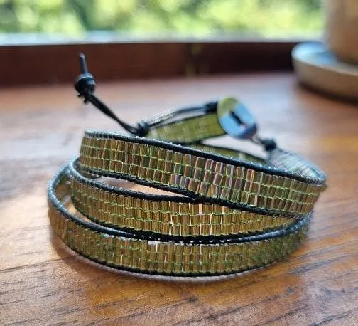 Milano iridescent wrap bracelet with black leather