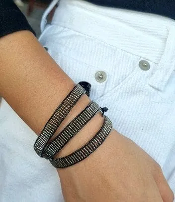 Milano iridescent wrap bracelet with black leather