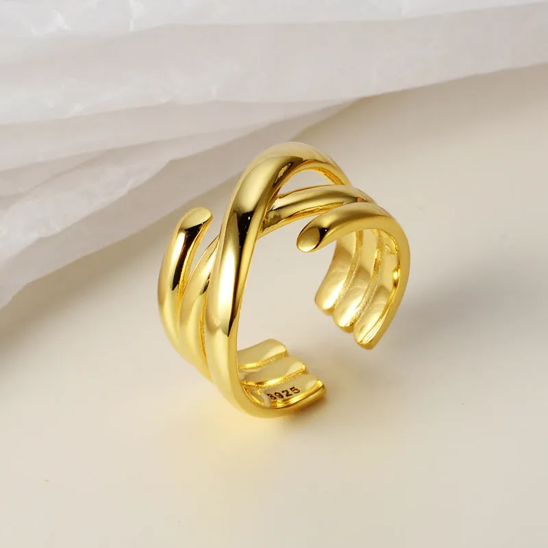 Multi-Layer Wrap Around Crossed Band Ring