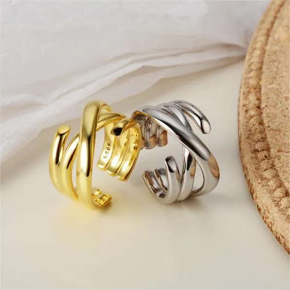 Multi-Layer Wrap Around Crossed Band Ring