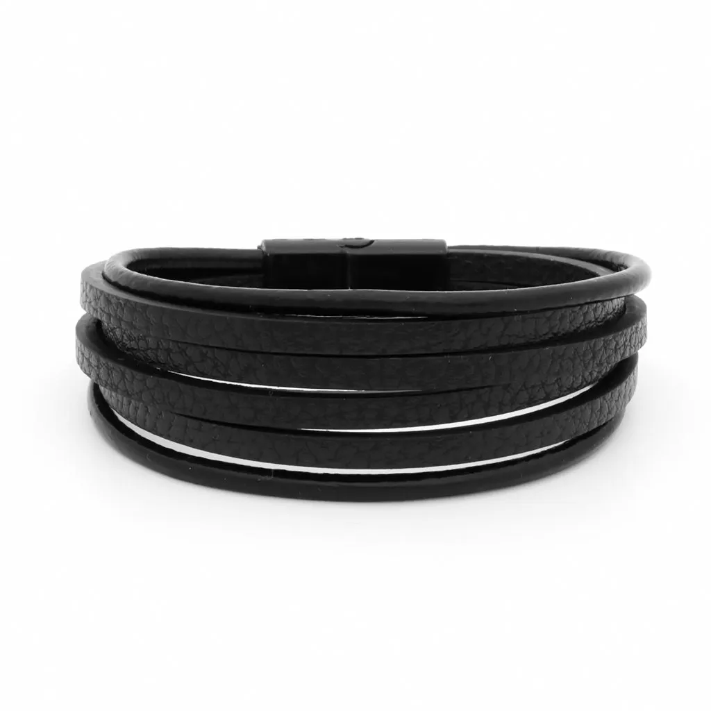 Multilayer Black Leather Bracelet