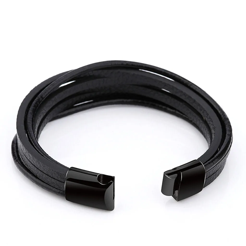 Multilayer Black Leather Bracelet