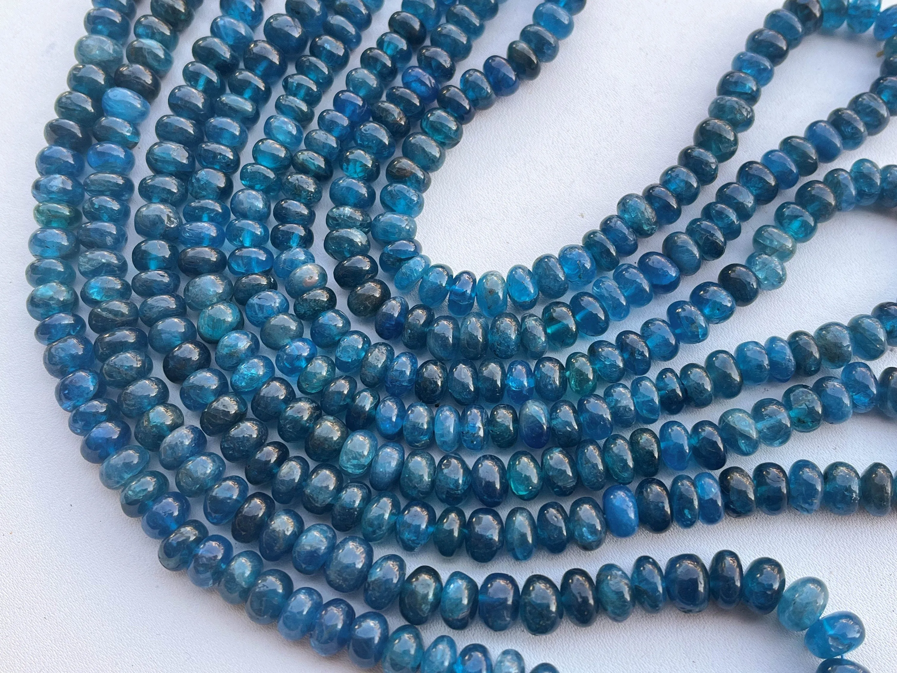 Neon Blue Apatite Smooth Rondelle Shape Beads