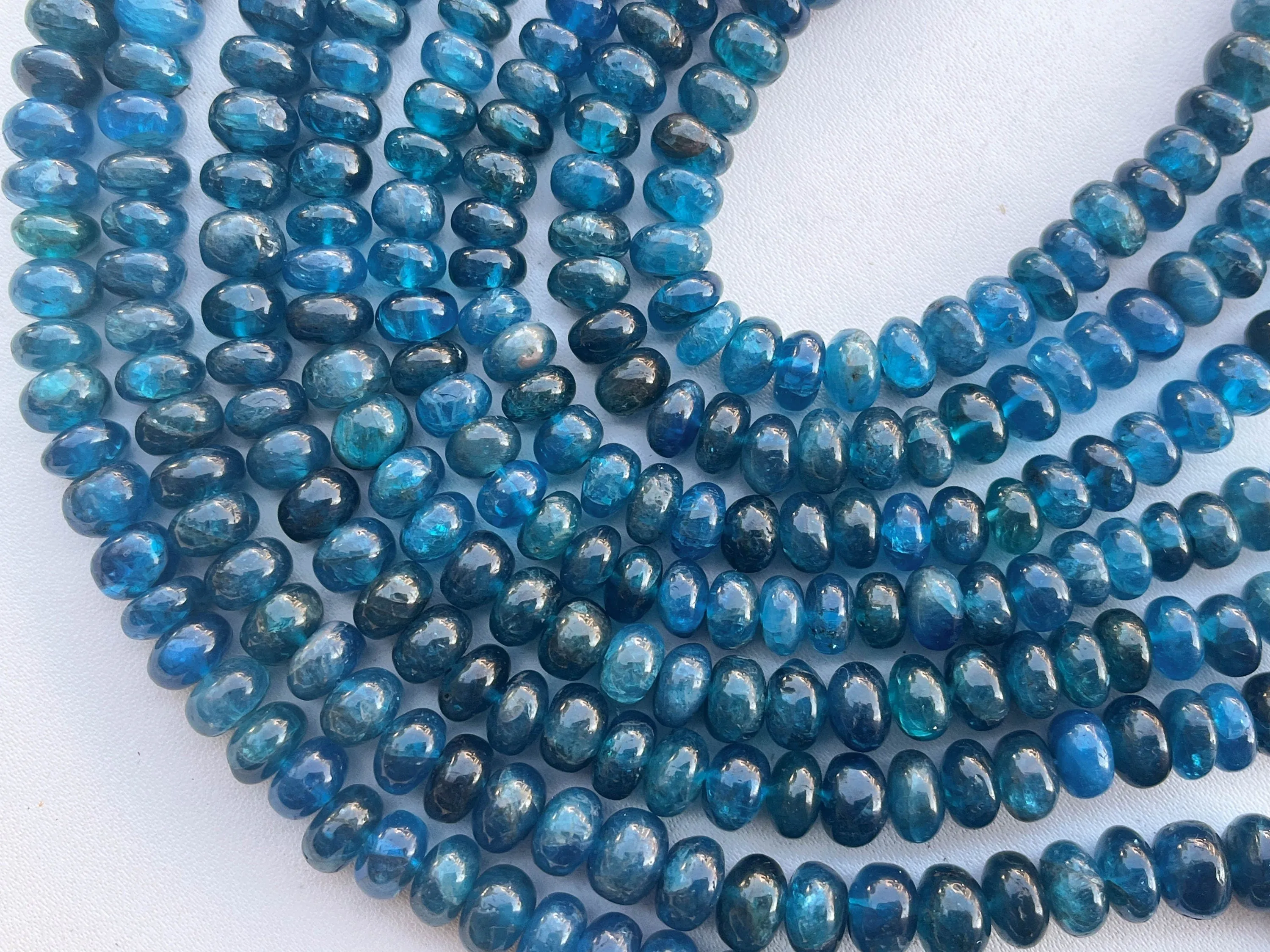 Neon Blue Apatite Smooth Rondelle Shape Beads