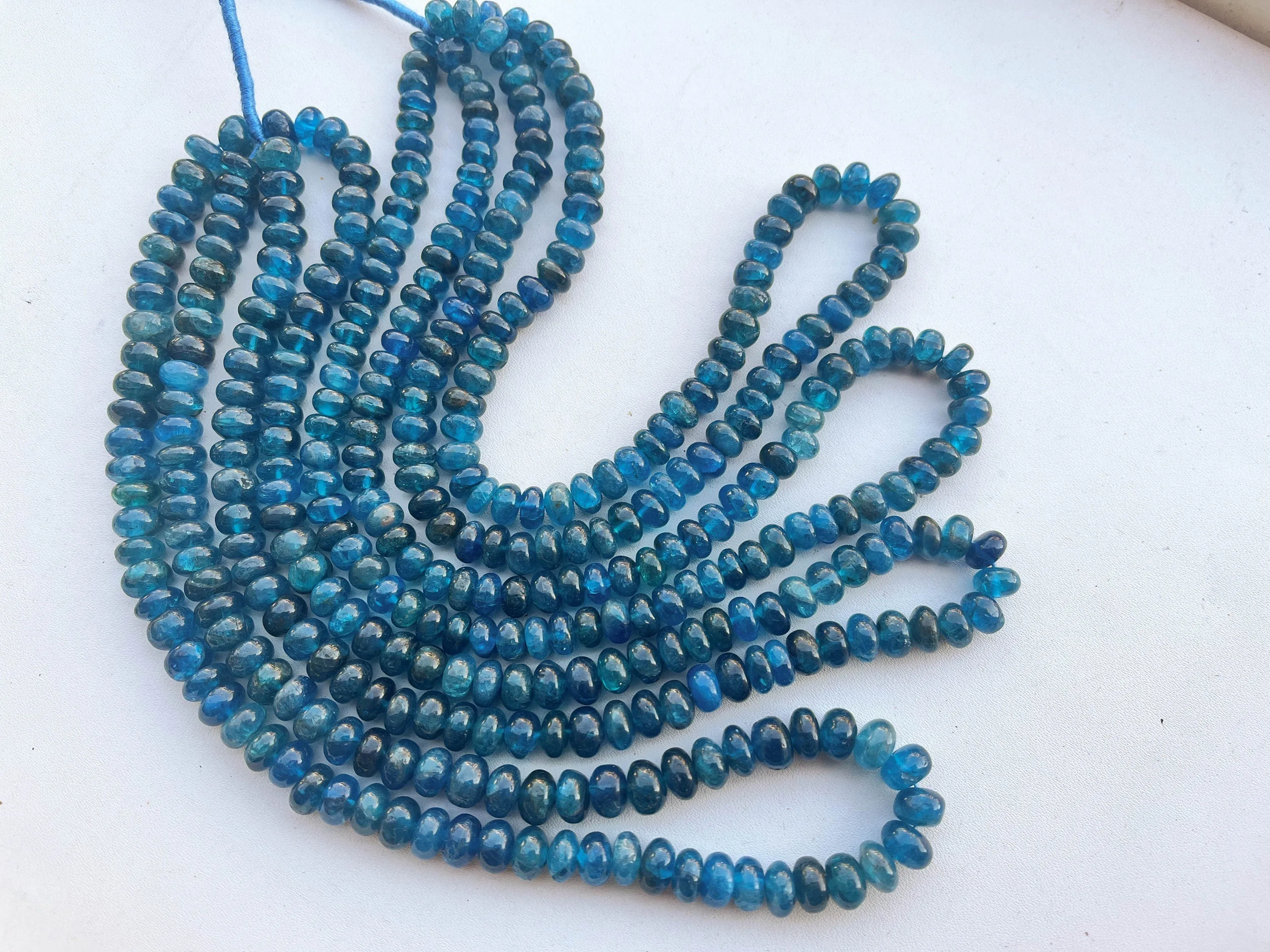 Neon Blue Apatite Smooth Rondelle Shape Beads