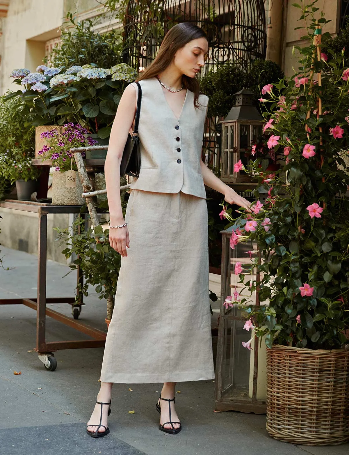 Oat Linen Maxi Skirt