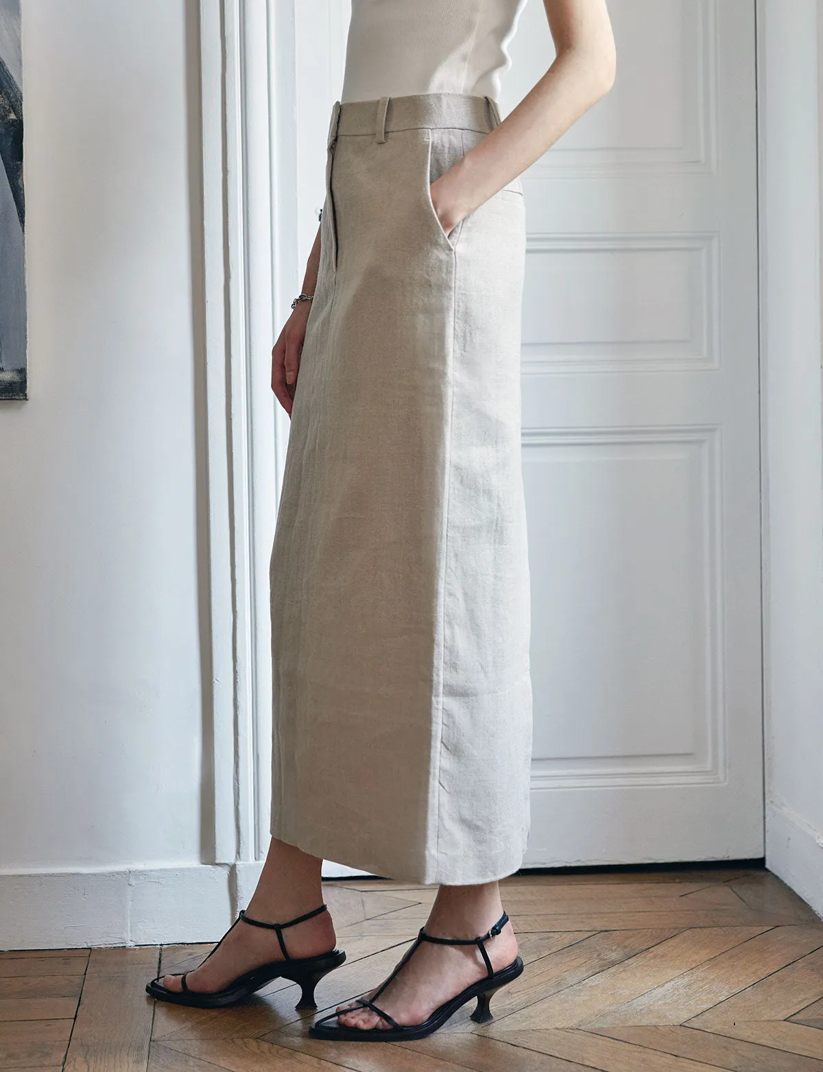 Oat Linen Maxi Skirt