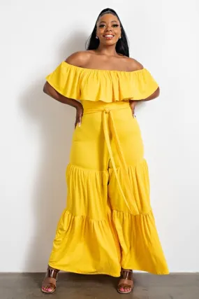 Off The Shoulder Wide Leg Jumpsuit - Yellow