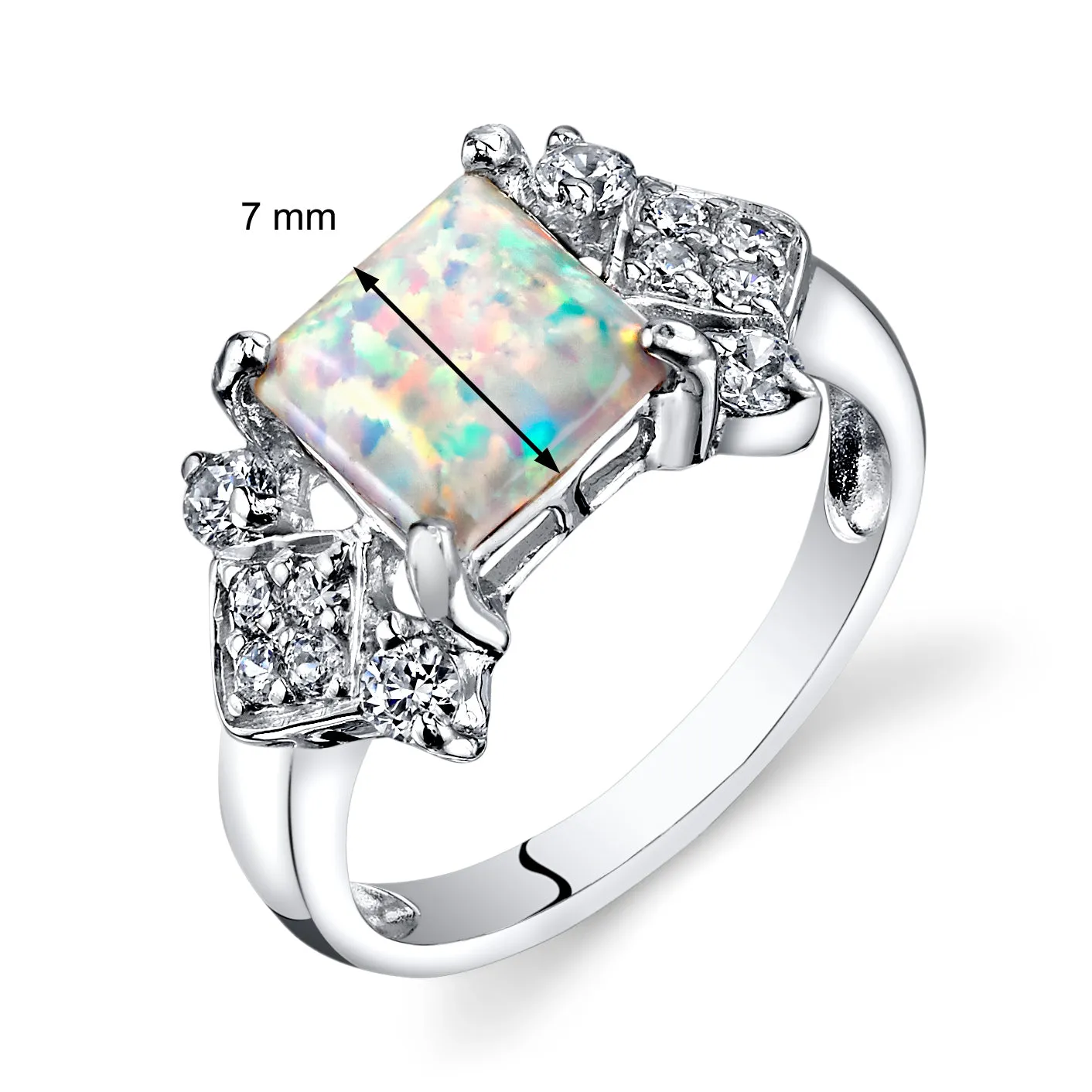 Opal Princess Cut Sterling Silver Ring Size 9