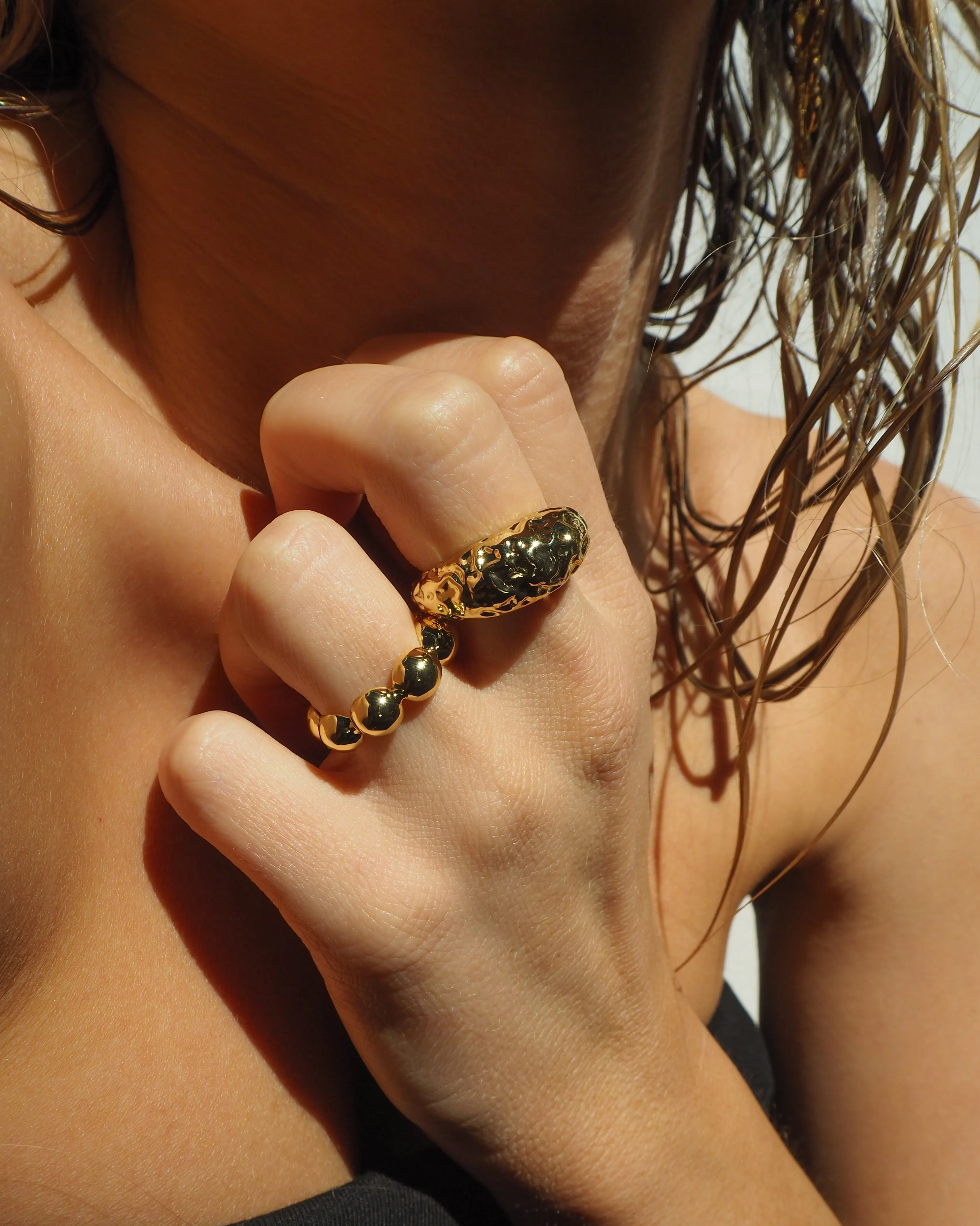 Oversized Ball Chain Ring- Gold