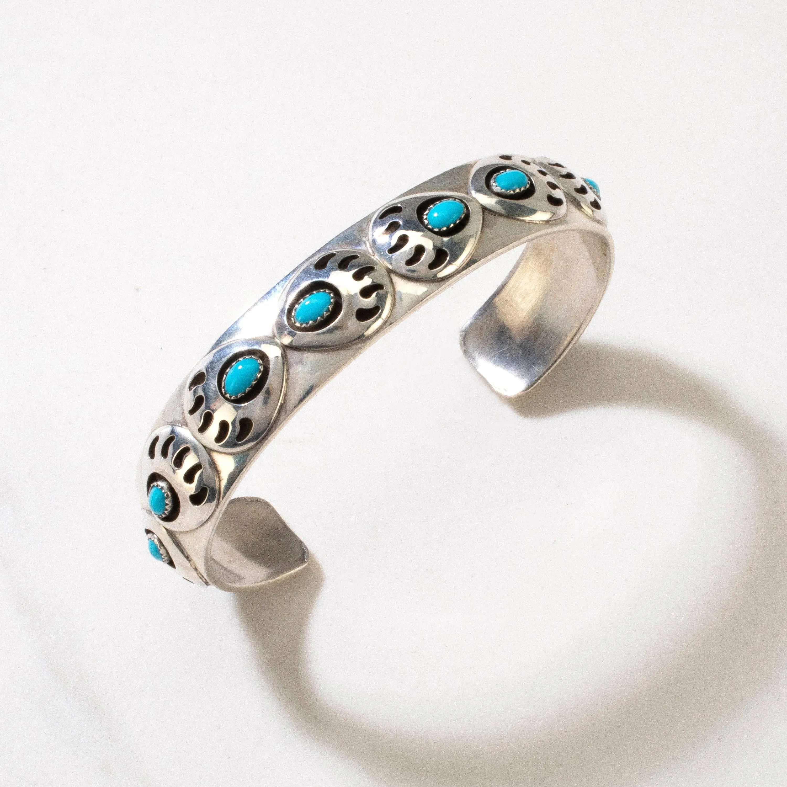 Patrick Yazzie Sleeping Beauty Turquoise Navajo Bear Paw USA Native American Made 925 Sterling Silver Cuff