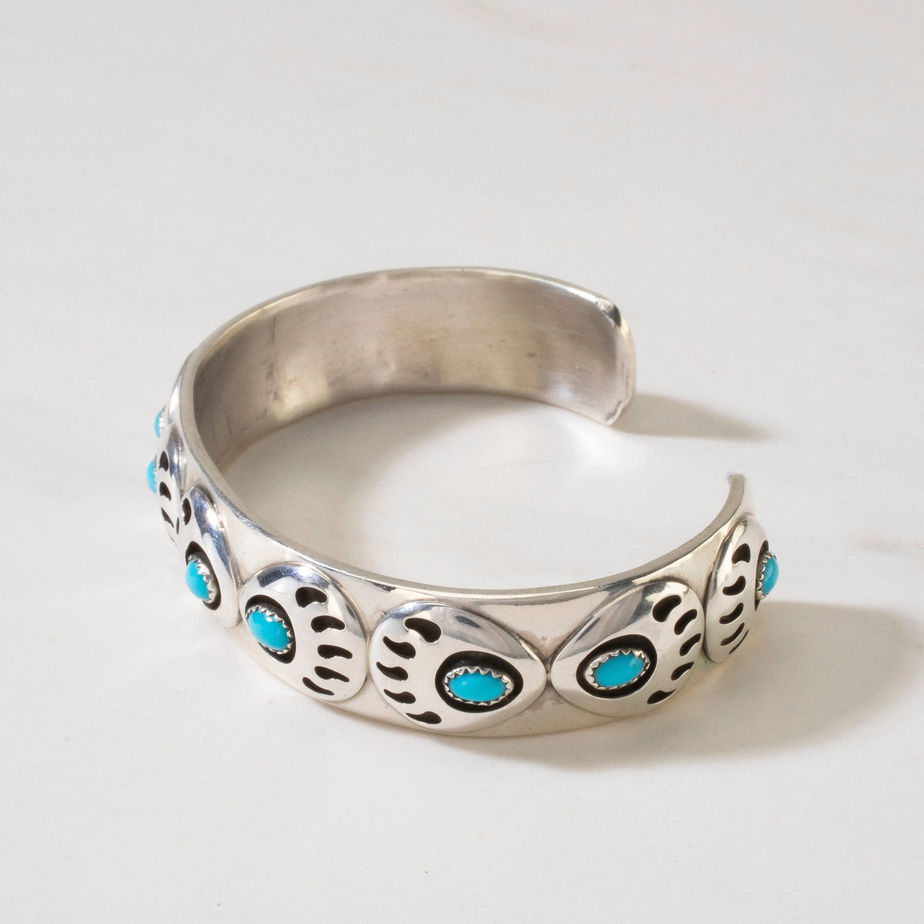 Patrick Yazzie Sleeping Beauty Turquoise Navajo Bear Paw USA Native American Made 925 Sterling Silver Cuff