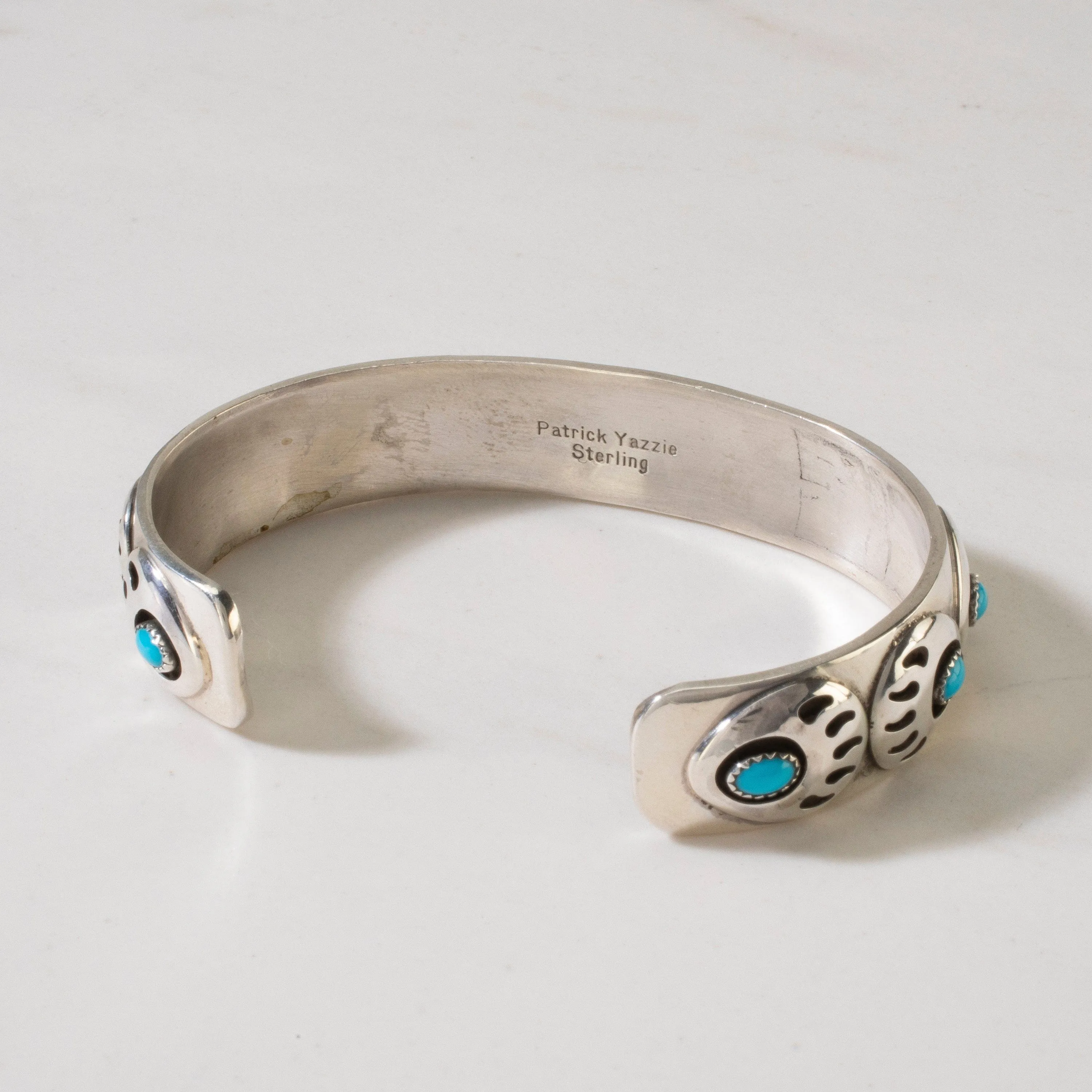 Patrick Yazzie Sleeping Beauty Turquoise Navajo Bear Paw USA Native American Made 925 Sterling Silver Cuff