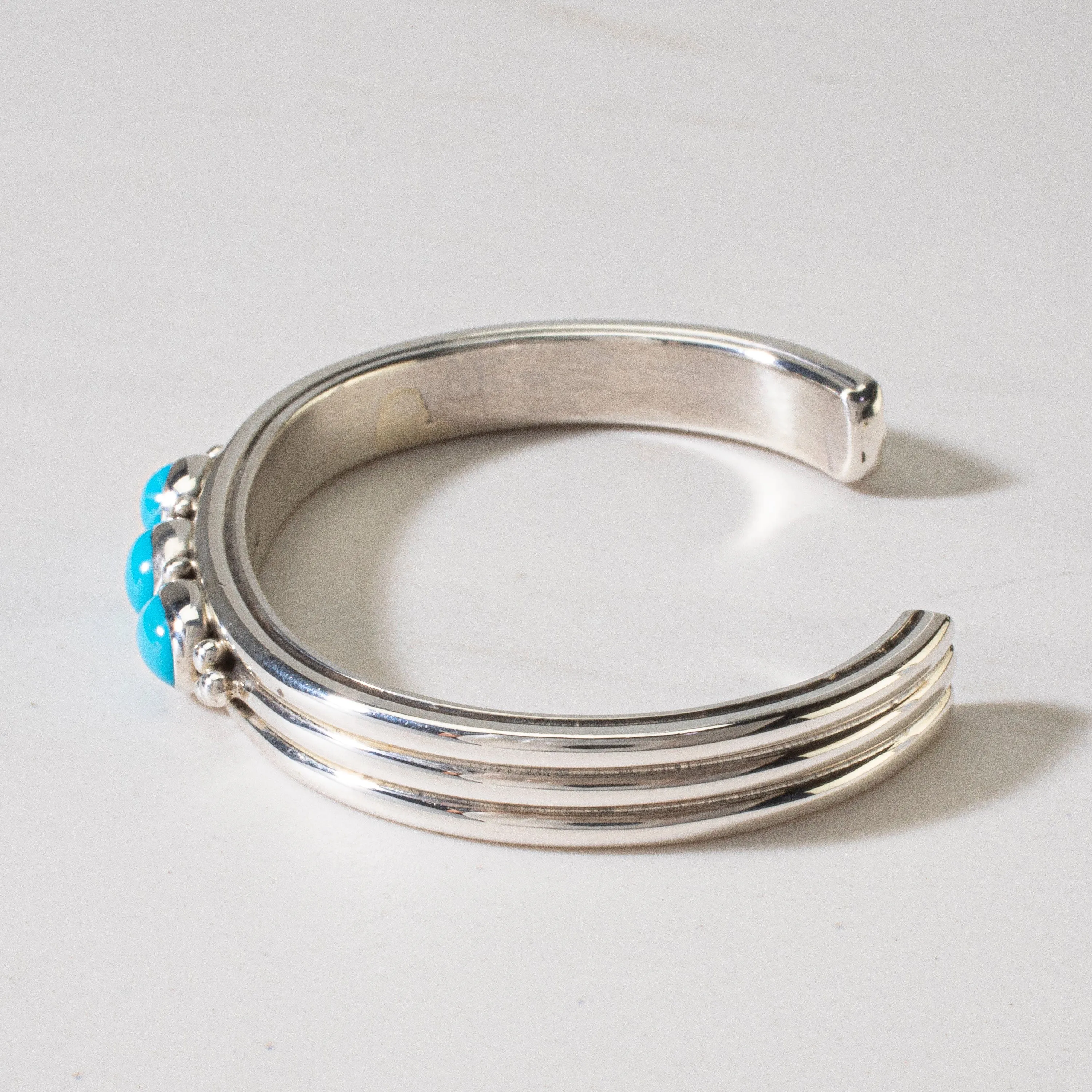 Paul Livingston Sleeping Beauty Turquoise Navajo USA Native American Made 925 Sterling Silver Cuff