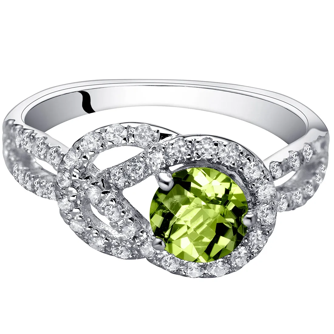 Peridot Ring Sterling Silver Infinity Knot Round Shape 0.75 Carat Size 8