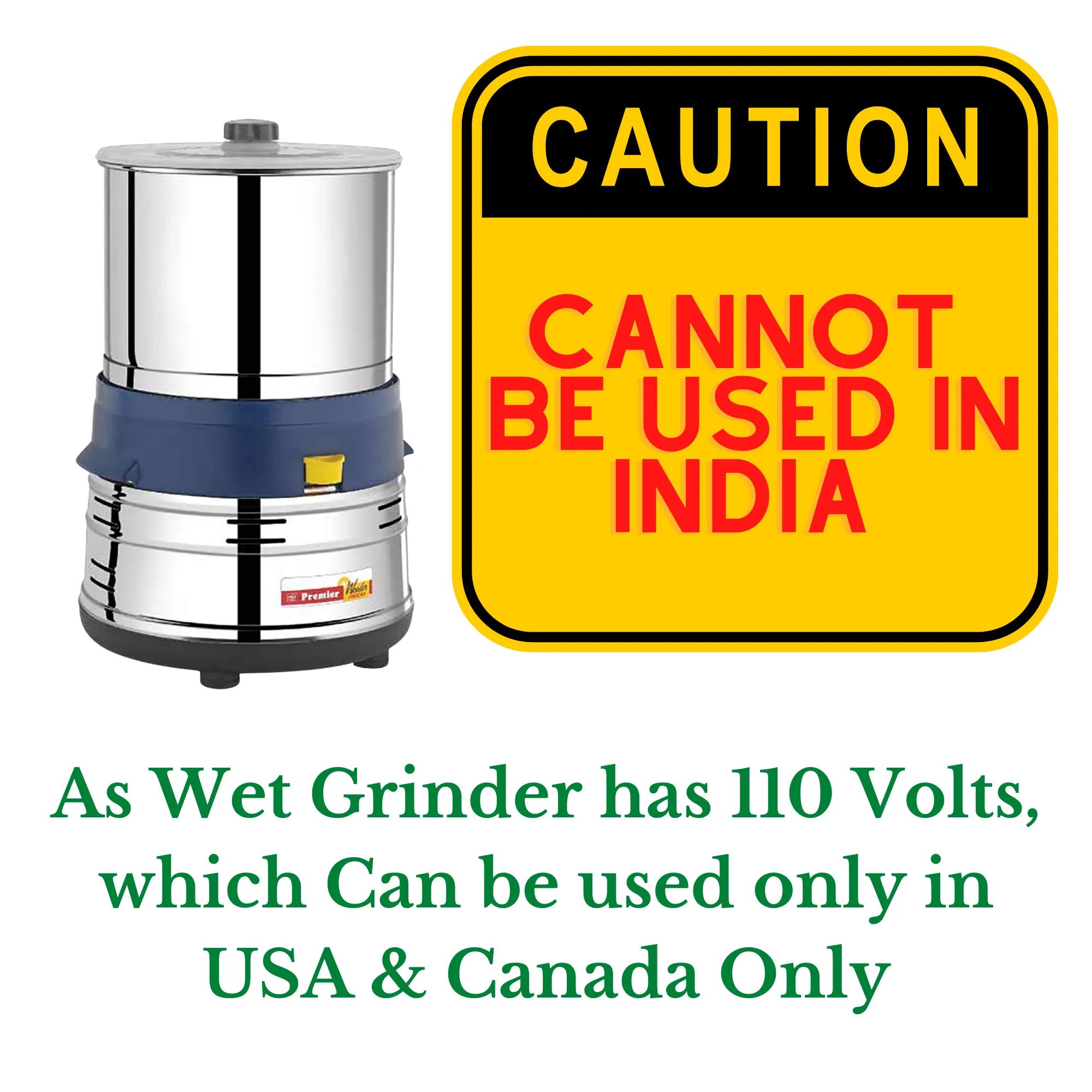 PREMIER Wonder Table Top Wet Grinder, 110 volts for use in USA & Canada only