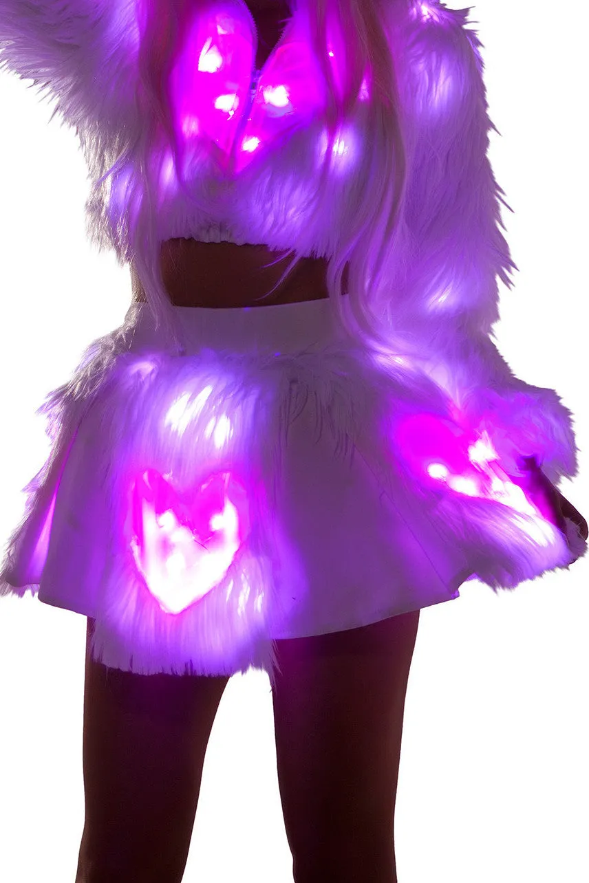 RB301 - Light-Up Pink Heart White Shag Skirt***40% OFF***