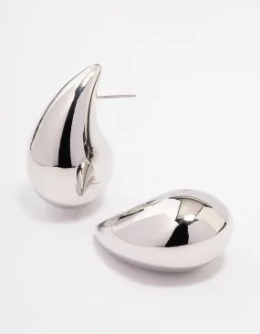 Rhodium Large Smooth Teardrop Earrings