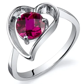 Ruby Heart Ring Sterling Silver 1 Carats Size 6