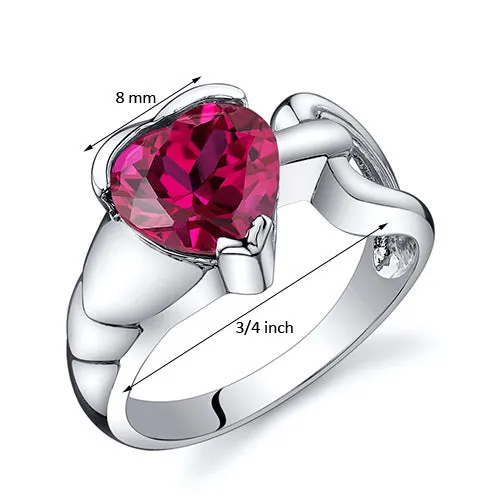 Ruby Heart Shape Sterling Silver Ring Size 5