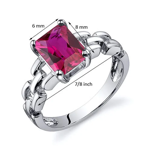 Ruby Ring Sterling Silver Radiant Shape 2 Carats Size 8