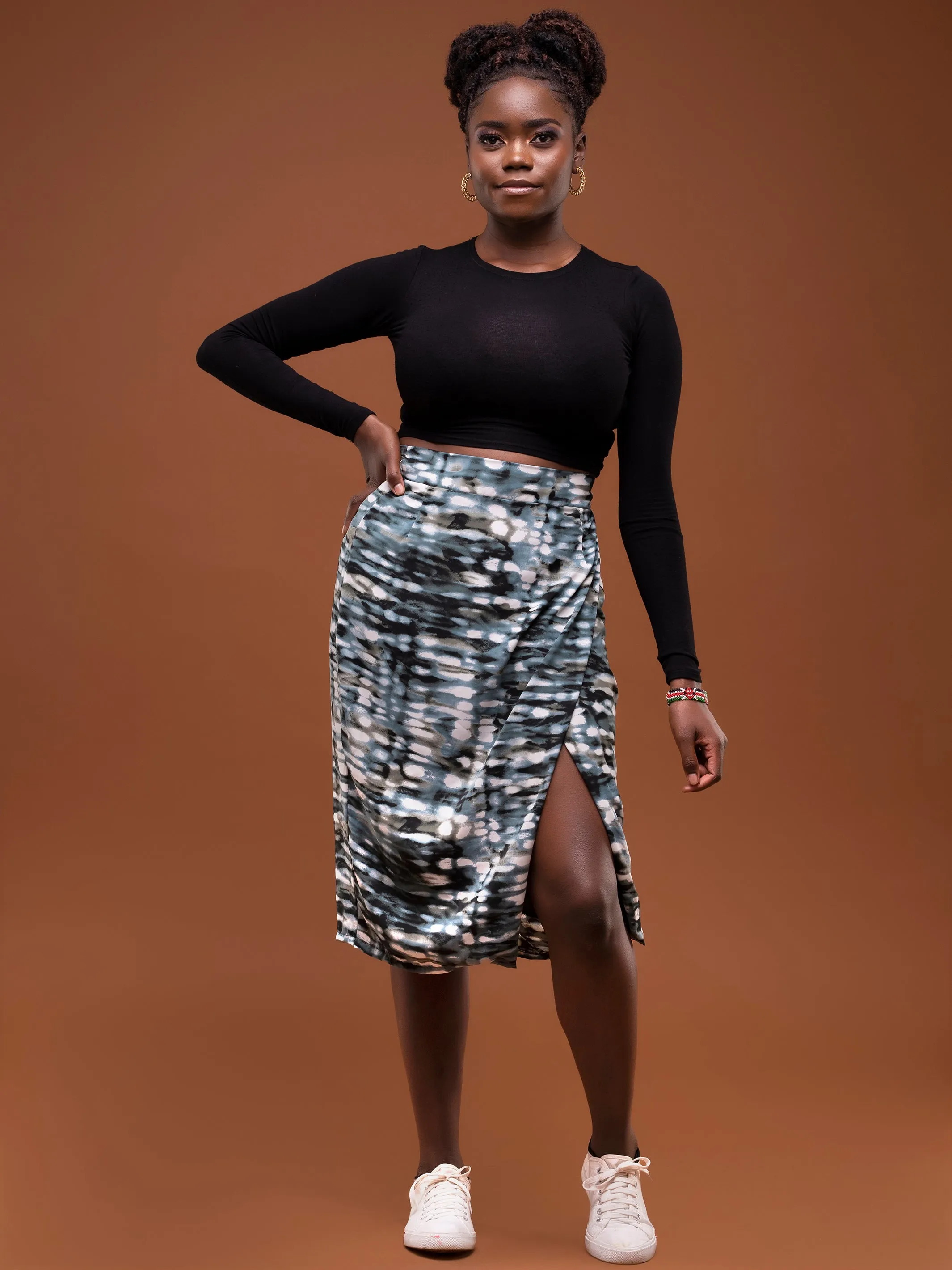 Safari Ayana Wrap Skirt - Green / Black Print