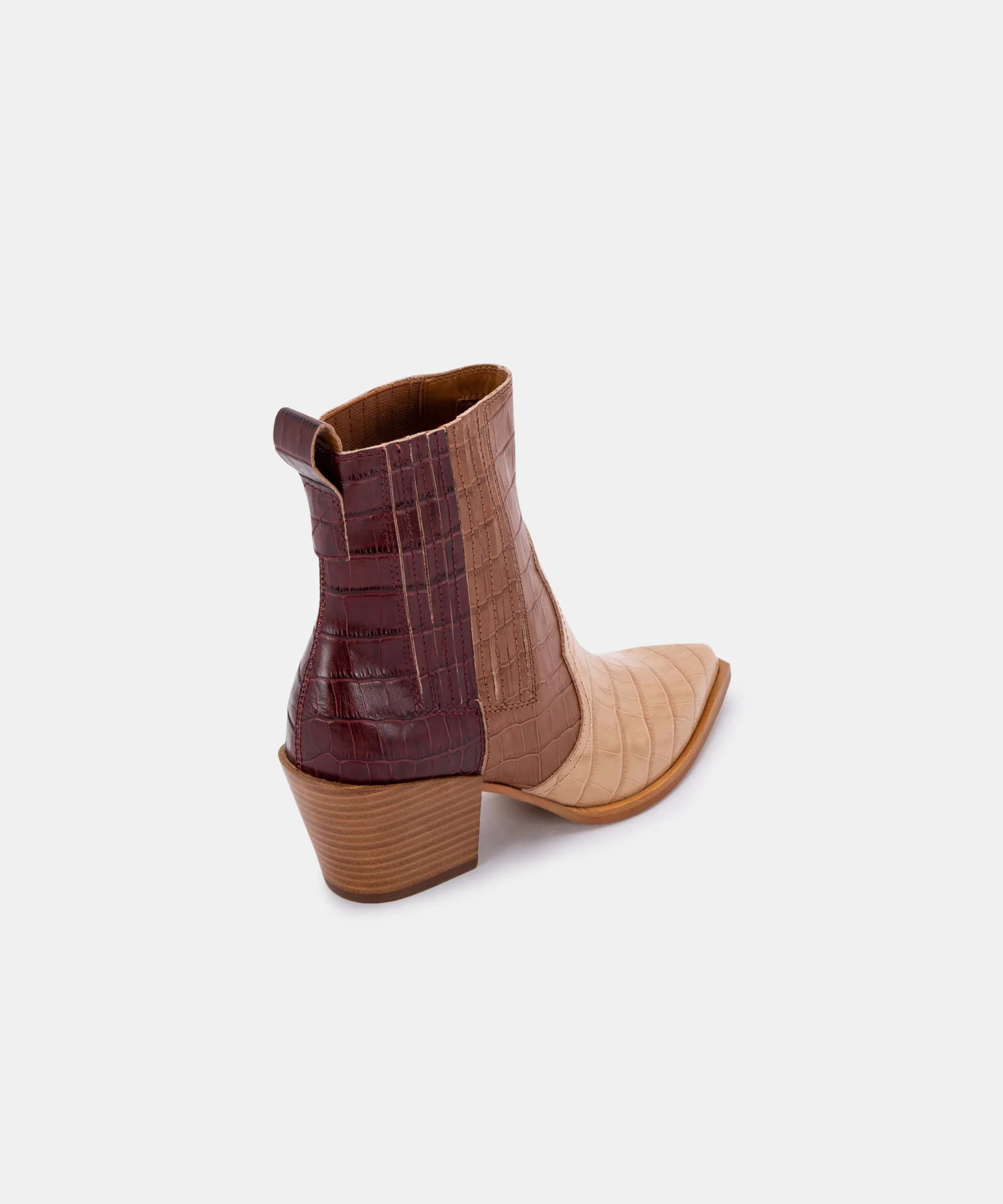 SERNA BOOTIES IN BROWN MULTI CROCO PRINT LEATHER - re:vita