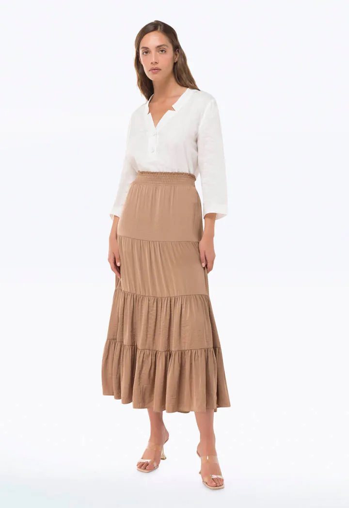 Smocked Waist Tiered Solid Skirt