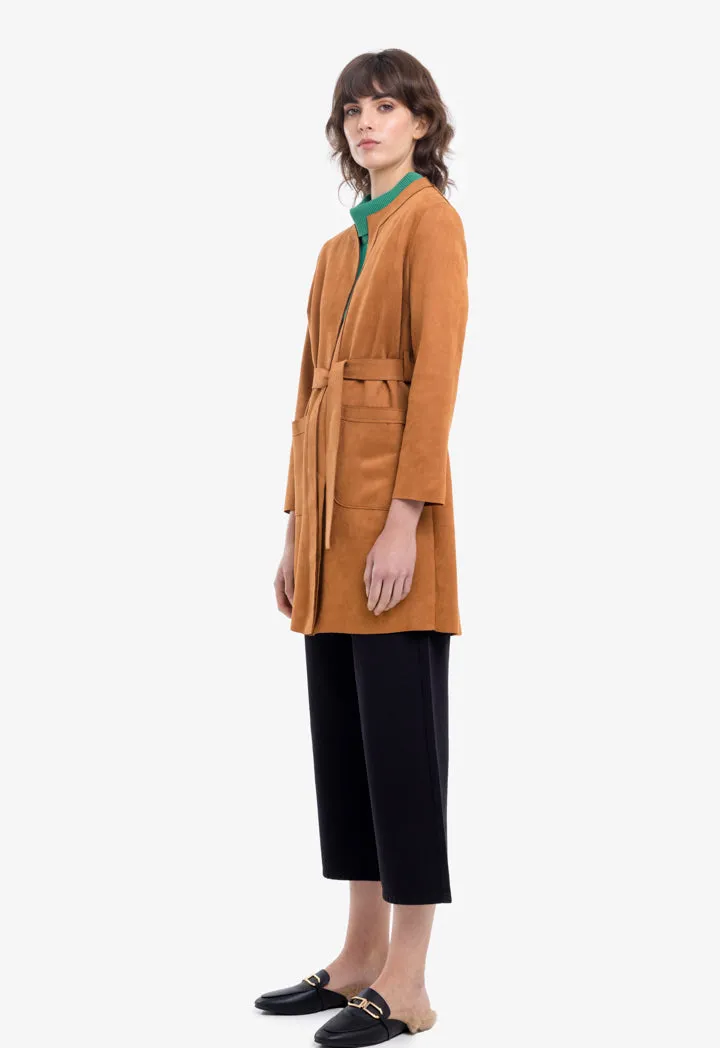 Solid Suede Midi Cardigan