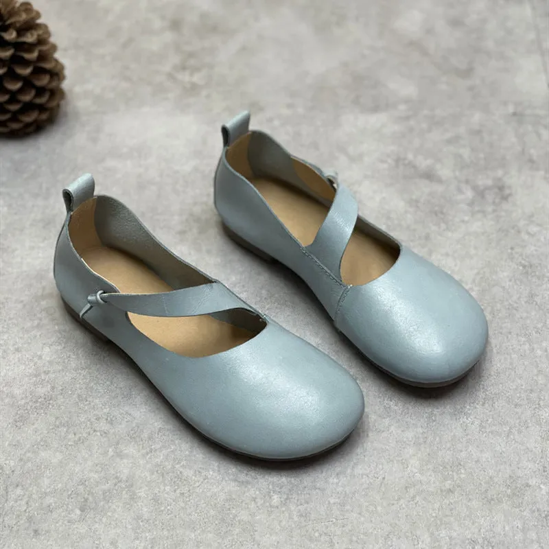 Spring Summer Retro Leather Handmade Soft Flat Casual Shoes