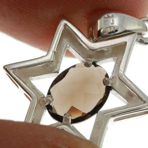 Star Of David Pendant In Brown Gemstone   925 Sterling Silver Necklace #5