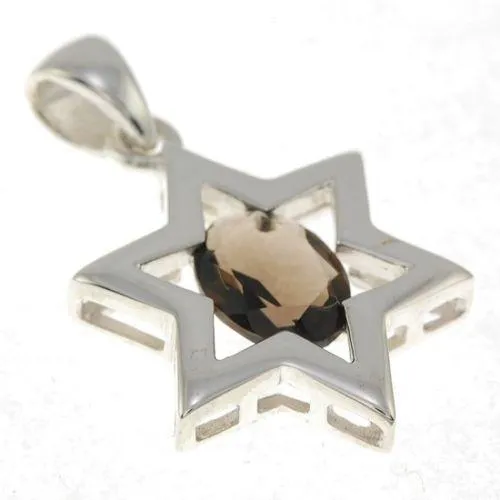 Star Of David Pendant In Brown Gemstone   925 Sterling Silver Necklace #5