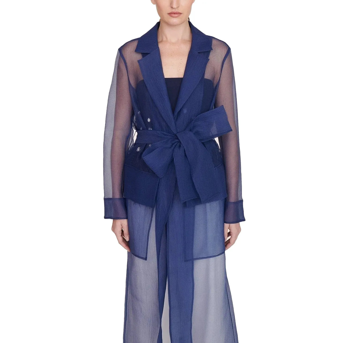 Staud Millie Navy Organza Trench Coat