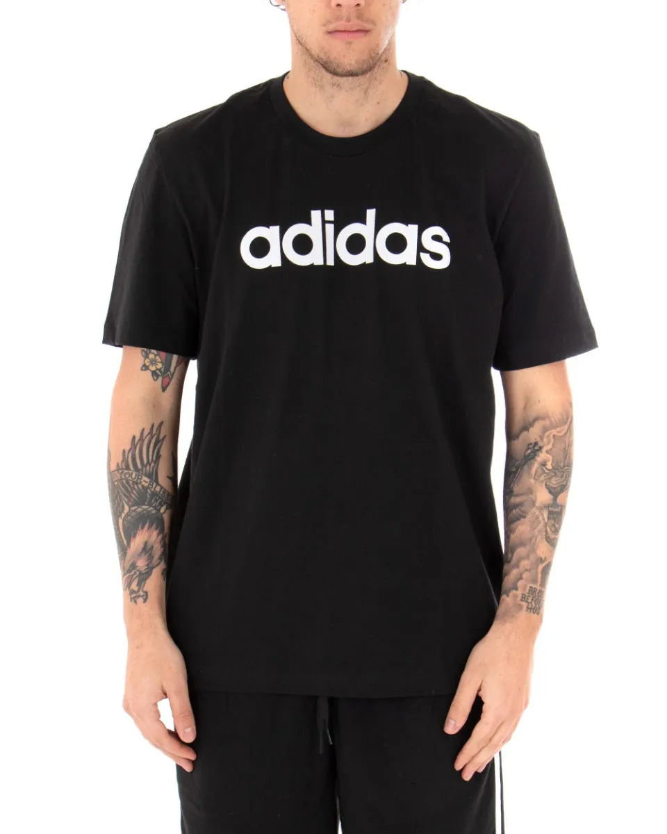 T-shirt Uomo Adidas Logo Lin Tee Stampa Tinta Unita Nera Girocollo Cotone Maniche Corte GIOSAL