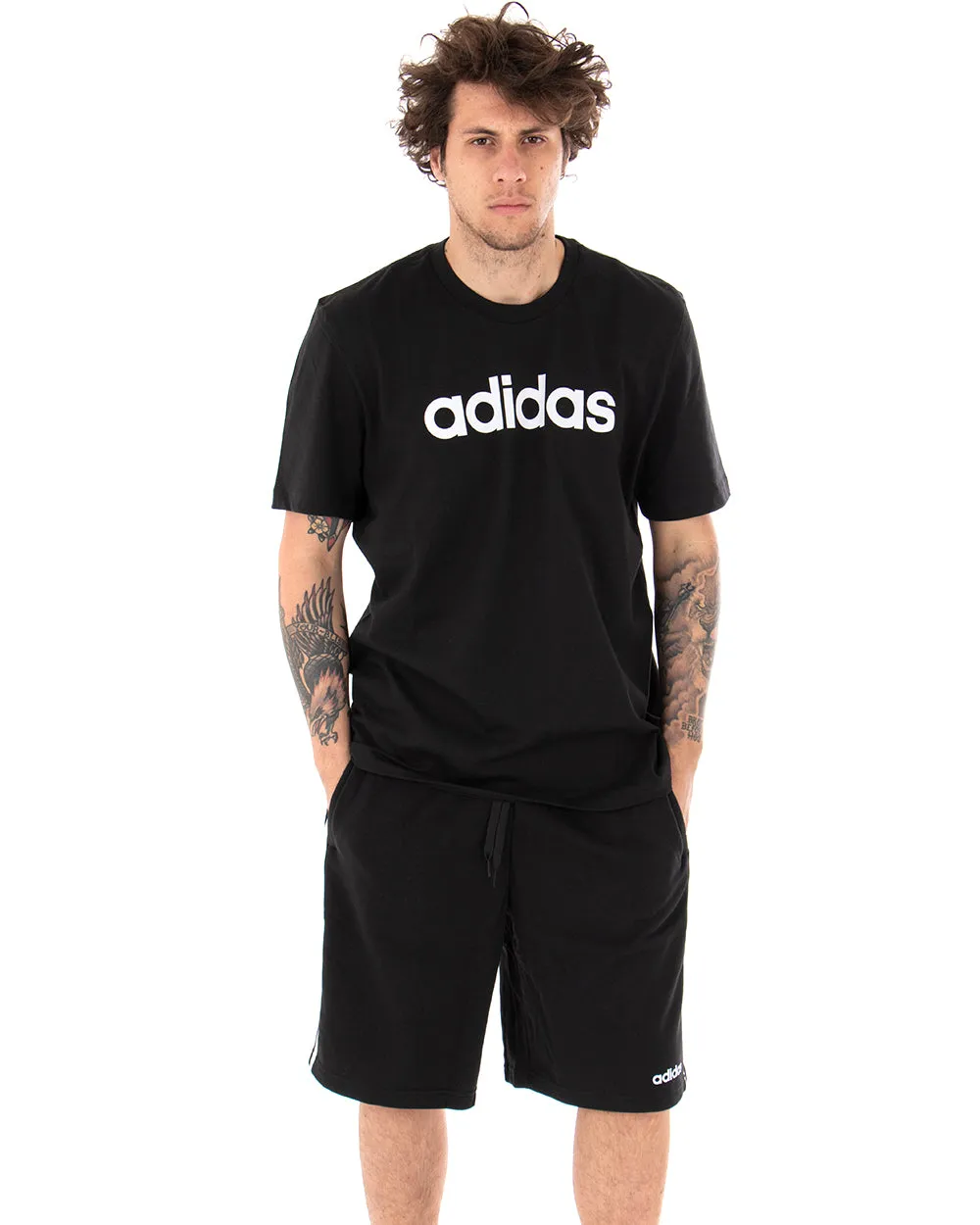 T-shirt Uomo Adidas Logo Lin Tee Stampa Tinta Unita Nera Girocollo Cotone Maniche Corte GIOSAL