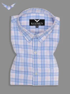 Tartan Plaid Sky Blue And Red Luxury Check Shirt