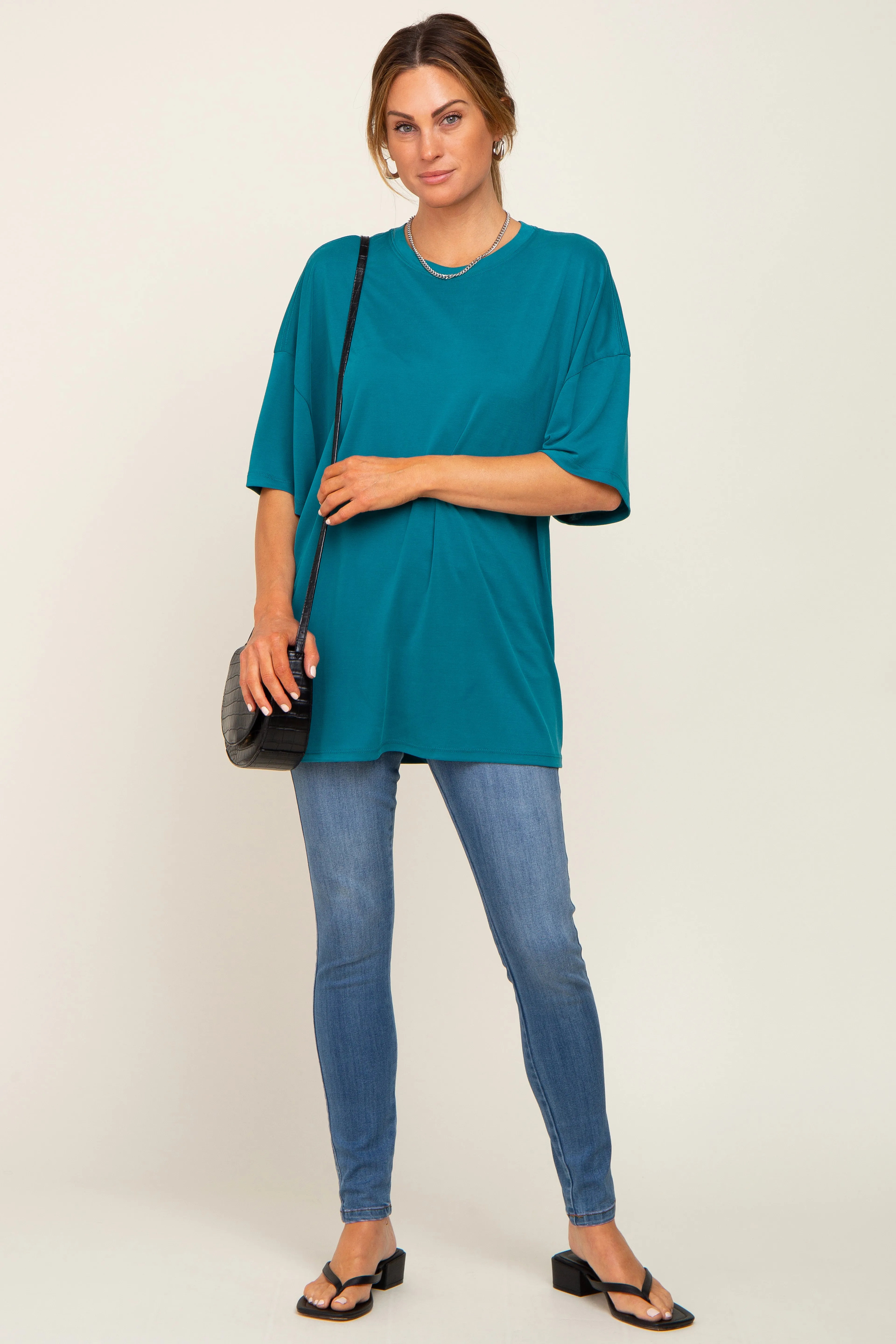 Teal Basic Oversized Maternity T-Shirt