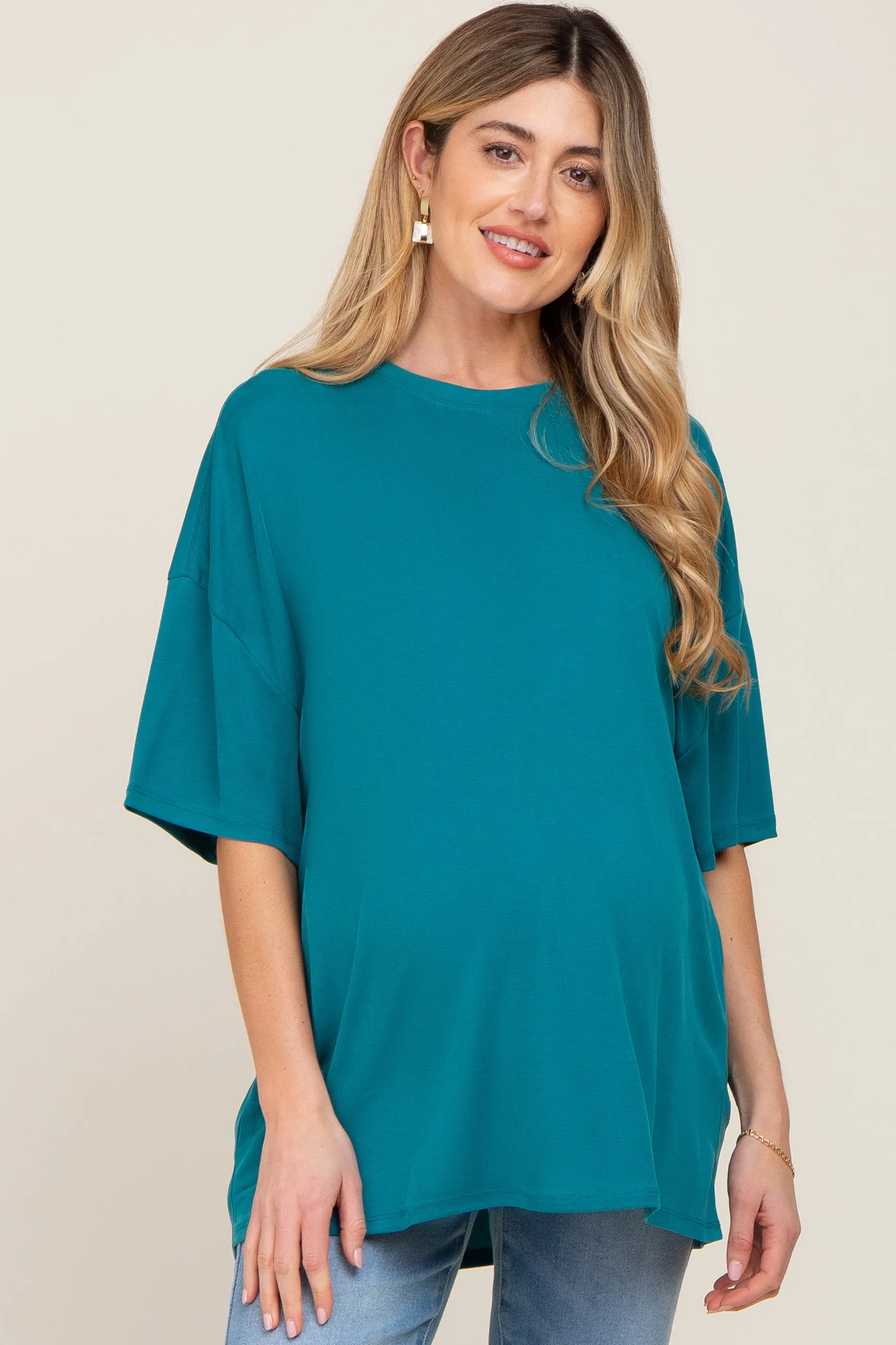 Teal Basic Oversized Maternity T-Shirt