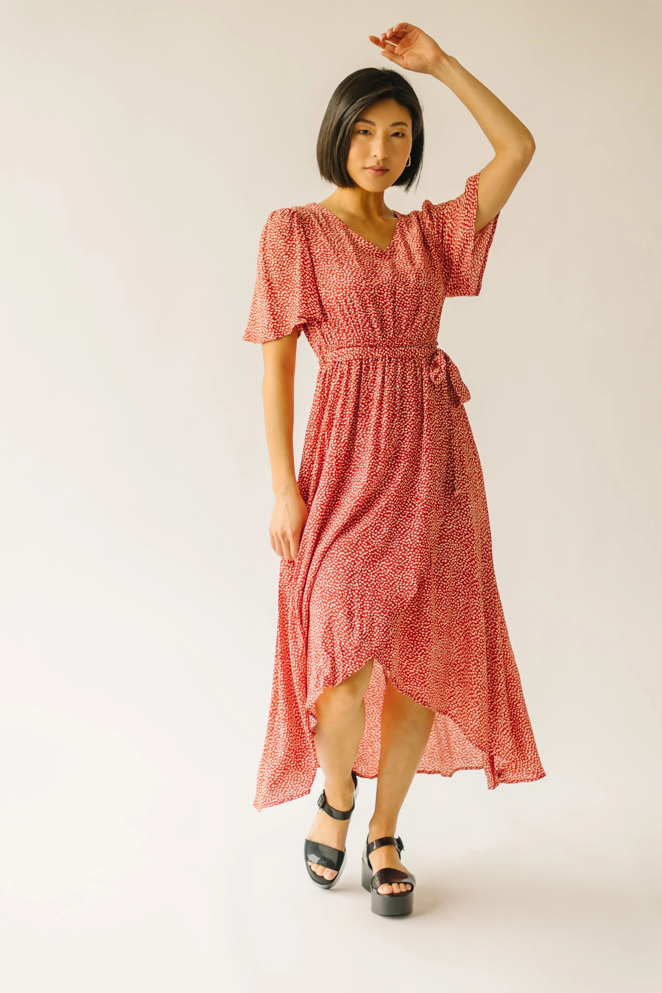 The Doyal Printed Wrap Dress in Red