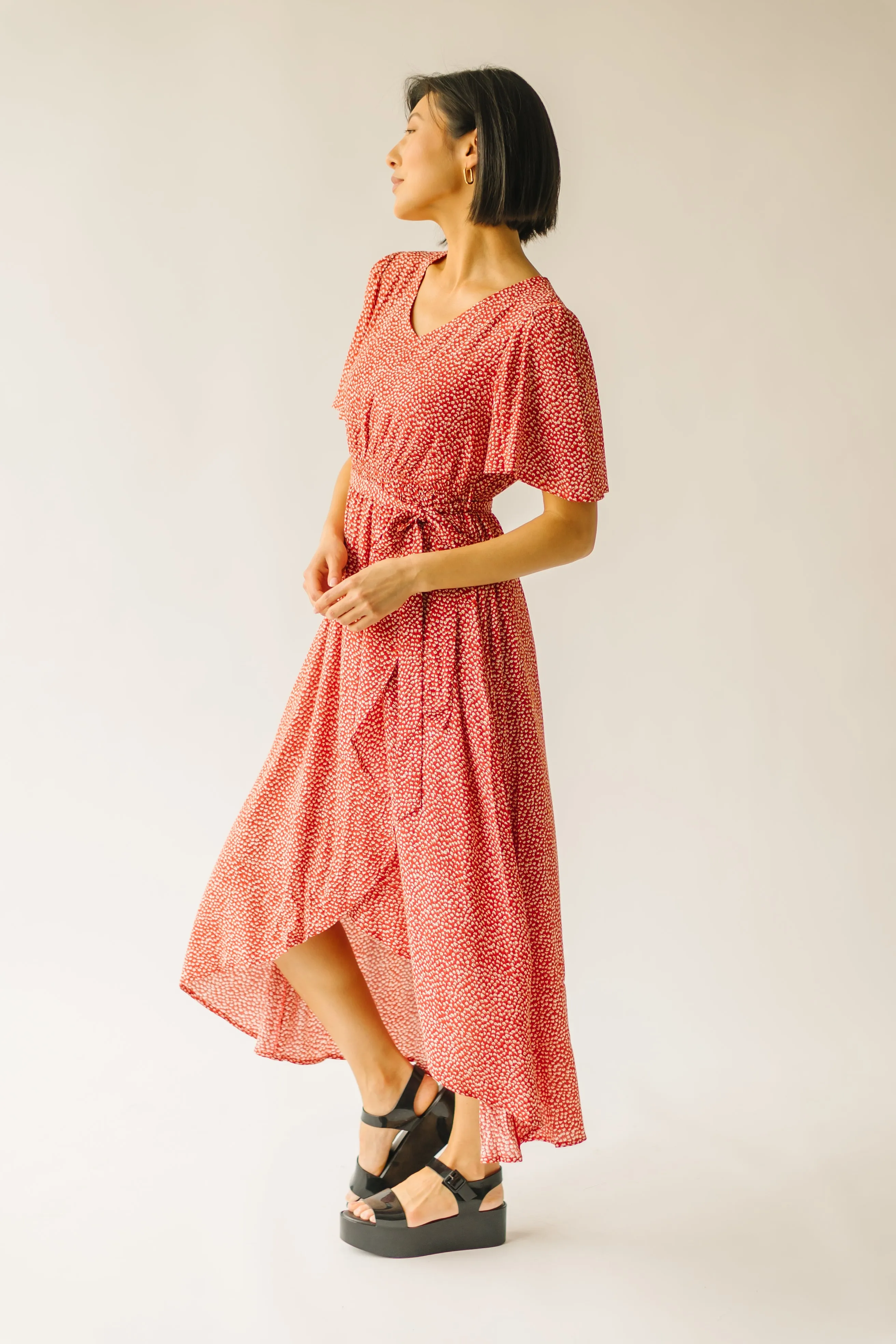 The Doyal Printed Wrap Dress in Red