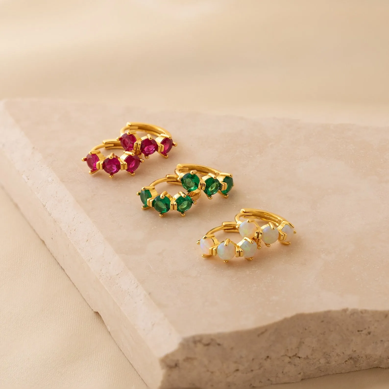 Triple Birthstone Huggies