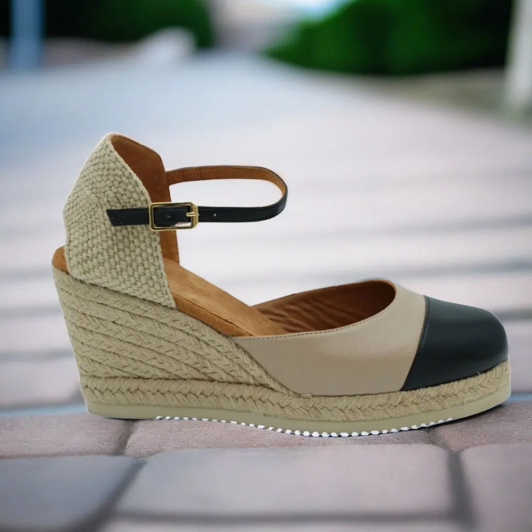 UNISA  Camel and Black Leather Espadrille CAVA