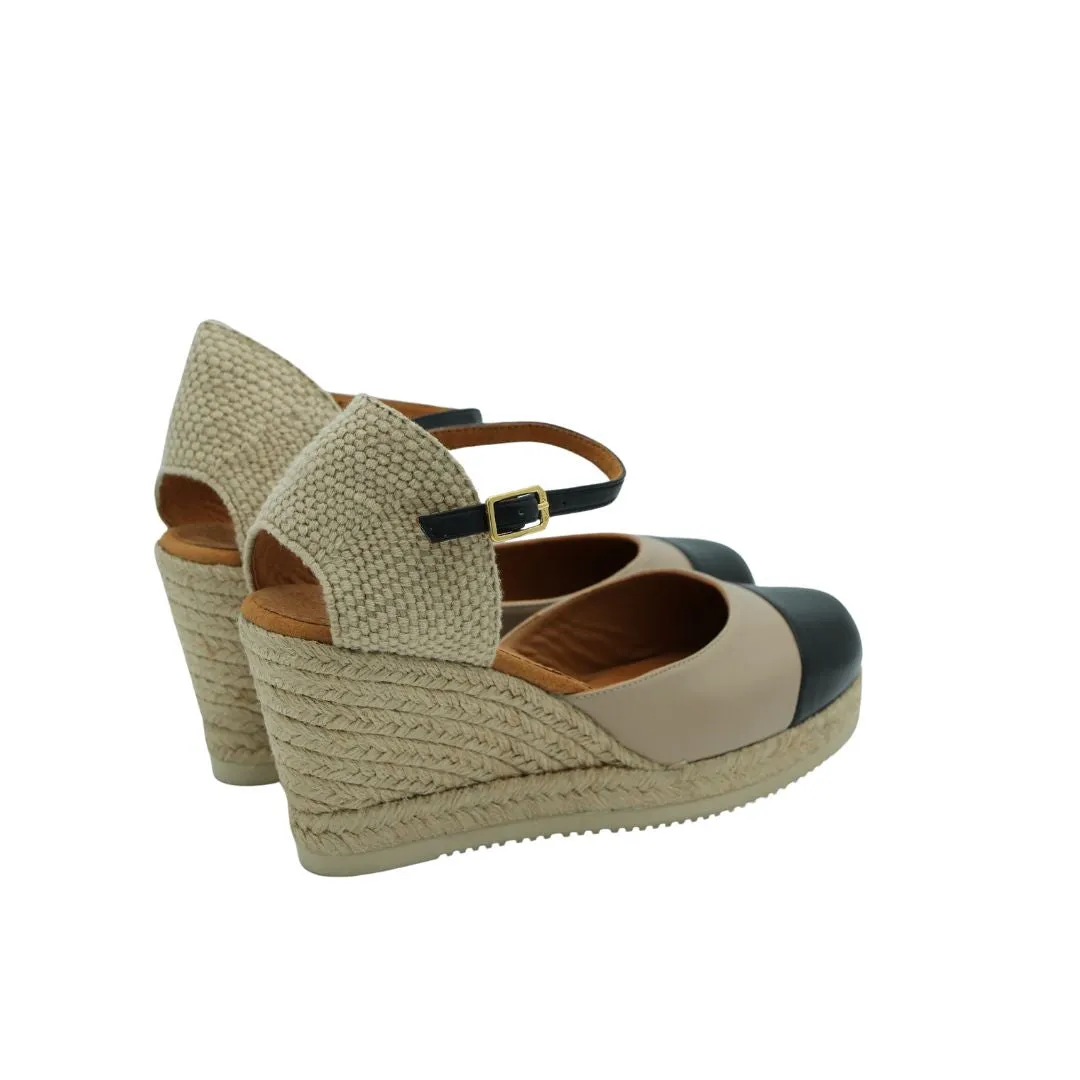 UNISA  Camel and Black Leather Espadrille CAVA