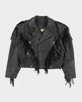 Vintage 80s Fringe Thick Leather Jacket - M