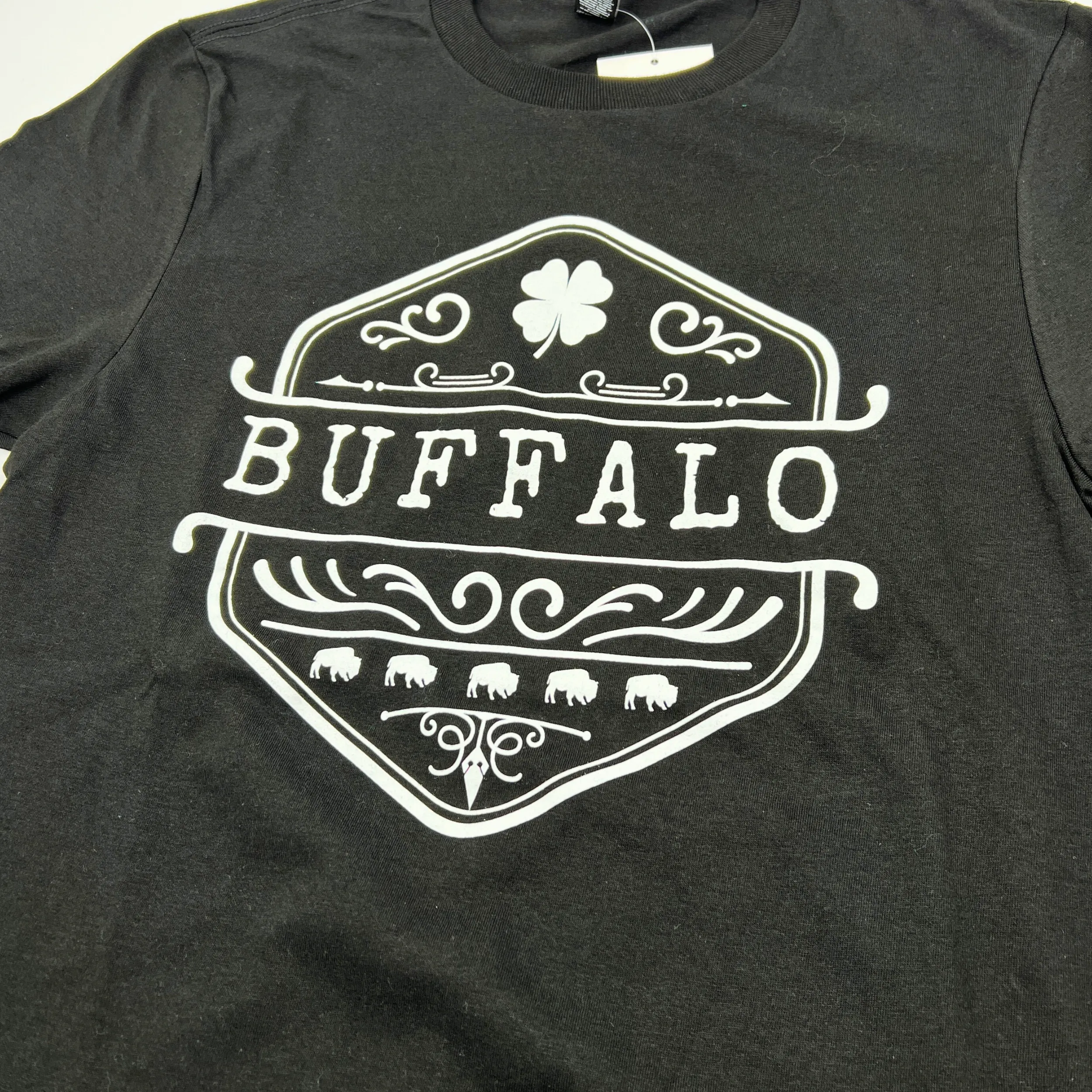 Vintage Buffalo Design With Clover Black Short Sleeve Shirt