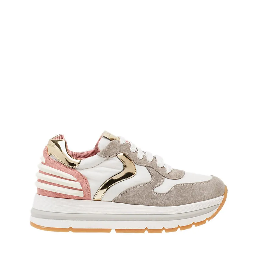 VOILE BLANCHE SNEAKERS 0012014751.06.1D63 MARAN POWER VELOUR-NYLON PIUMA-SPECCHIO TORTORA-BIANCO-ROSA