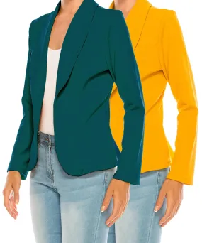 Women's Casual Solid Office Work Long Sleeve Fitted Open Front Blazer Jacket. Pack  of 2