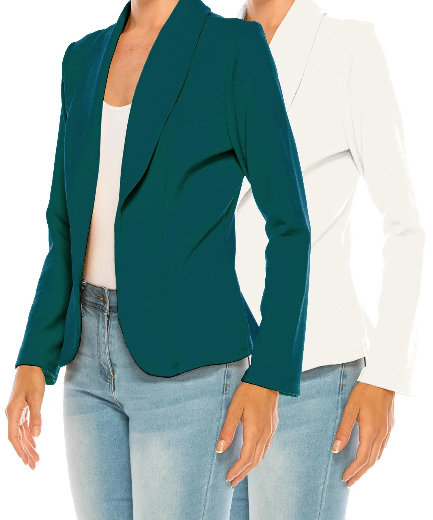 Women's Casual Solid Office Work Long Sleeve Fitted Open Front Blazer Jacket. Pack  of 2